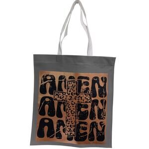 New Upcycled Hand Printed Amen Amen Amen Jesus God Cross Shopper Tote Bag